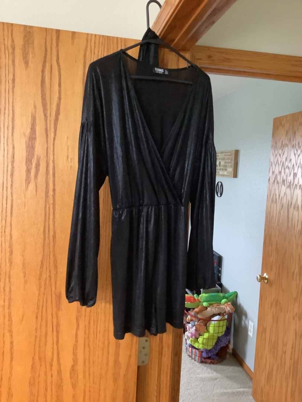 YOINS Black Long-Sleeve V-Neck Surplice Romper